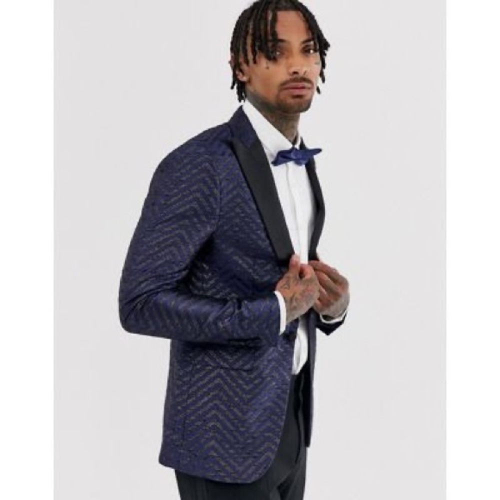 Devil’s Advocate Navy Zig Zag Skinny Fit Blazer - HOST PICK X 8